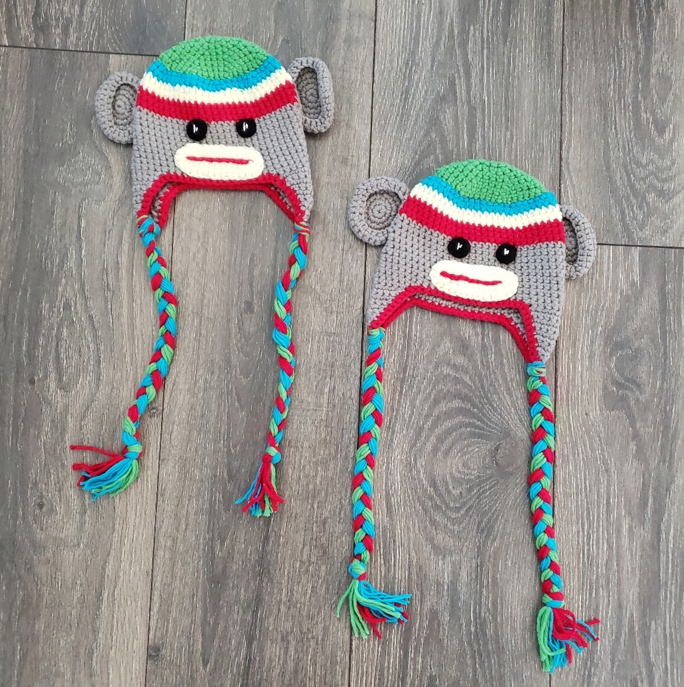 Sock  Monkey Knit Hats Set Of 2